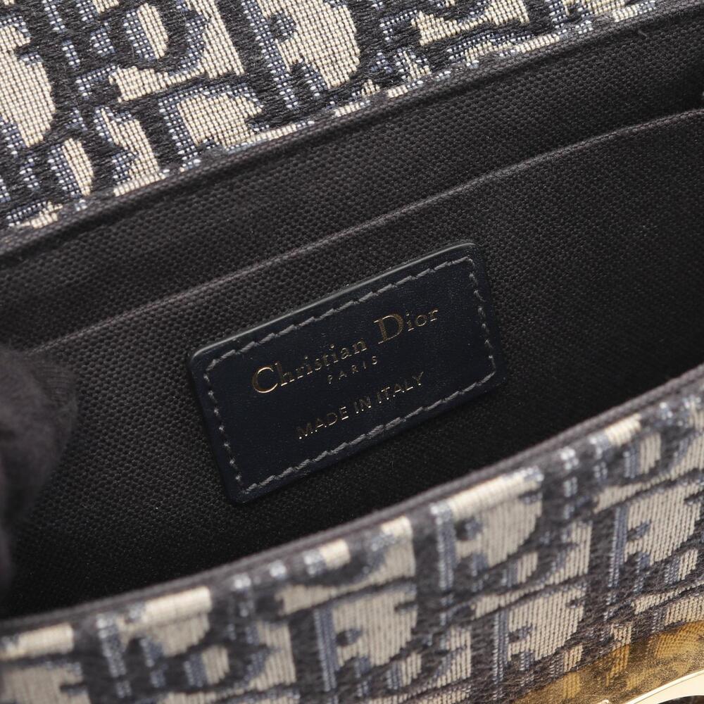 Dior Montaigne Oblique Shoulder Bag Canvas Leather Navy Blue Beige - Picture 4 of 8
